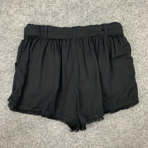 Splendid Cross Hatch Paperbag Shorts Womens XS Extra Small Black Fray Hem Pocket - Picture 3 of 12
